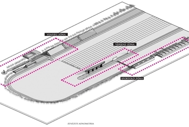 átnézeti aonometria - evezőspálya céltornya - tervező: Máté Tamás, Vass-Eysen Áron