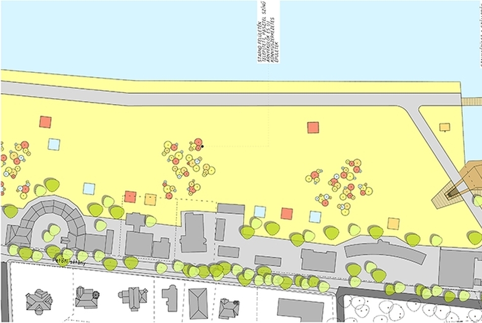 helyszínrajz a kikötőhöz kapcsolódó keleti parti szakasz (Petőfi sétány) kialakításáról - kelet m1:1000
