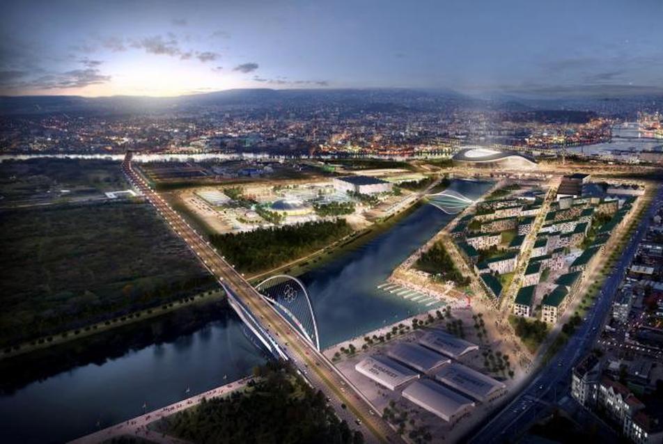 Olimpia 2024 Budapest, új híd és olimpiai falu látványterve (2016)