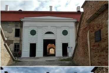 A kaszárnya főkapuja a felújítás utáni és előtti állapotában - forrás: Barci Boglárka, travelguide.sk