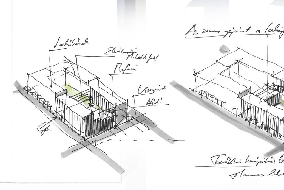 tömegvázlat - kapcsolatok - építész: Vékony Péter