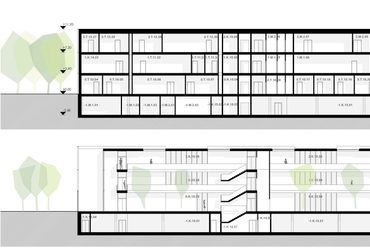 metszet - MTA Agrártudományi Kutatási tömb pályázat - építész: Boda István, Nagy Mariann, Skrabák Zoltán