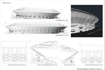 metszetek, bővített állapot, Budapesti Atlétikai Stadion - építész: Károlyi István