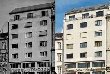 Kotsis Endre: Harkányi bérház, Vörösmarty tér 5. (1938) – egykor és ma - fotó: Lechner Tudásközpont 