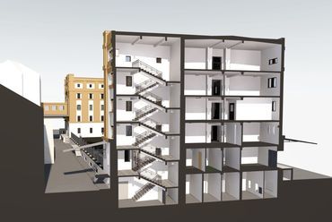 Dohánygyár e3 épület felmérése BIM modell metszet