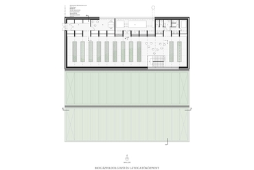 Felső szint alaprajz, Biogázfeldolgozó és látogatóközpont, Tervező: Kazi Zsolt, BME Építészmérnöki Kar, 2019.