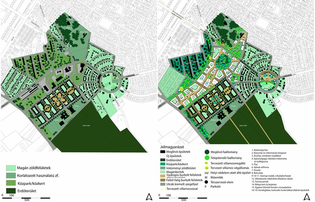 A meglévő és a tervezett helyszínrajz