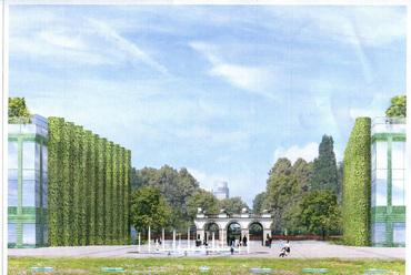 Marek Budzyński elképzelése a Piłsudski tér beépítésére. Kép: Marek Budzynski Architekt sp. z o.o. 