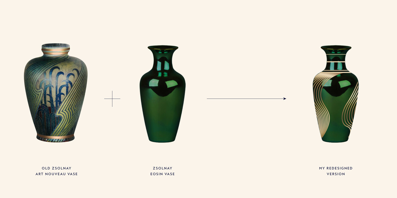 Szecessziós stílusú Zsolnay váza átalakítása az enteriőr díszelemévé