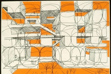 Yona Friedman: Ville spatiale, 1959-1960, Rajz, tinta és akvarell papíron, Fotó: François Lauginie, Collection FRAC Centre, Orléans, Forrás: Építészfórum archívum