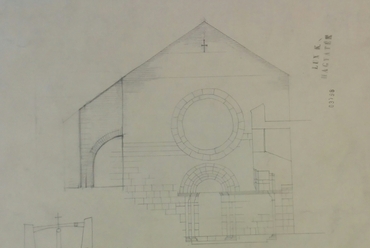 Lux Kálmán rajza a palotakápolna eredeti köveire történő neutrális kiegészítésről., Kép forrása: 2016-ban készített felvétel a hajdani Forster Központ tervtárából.