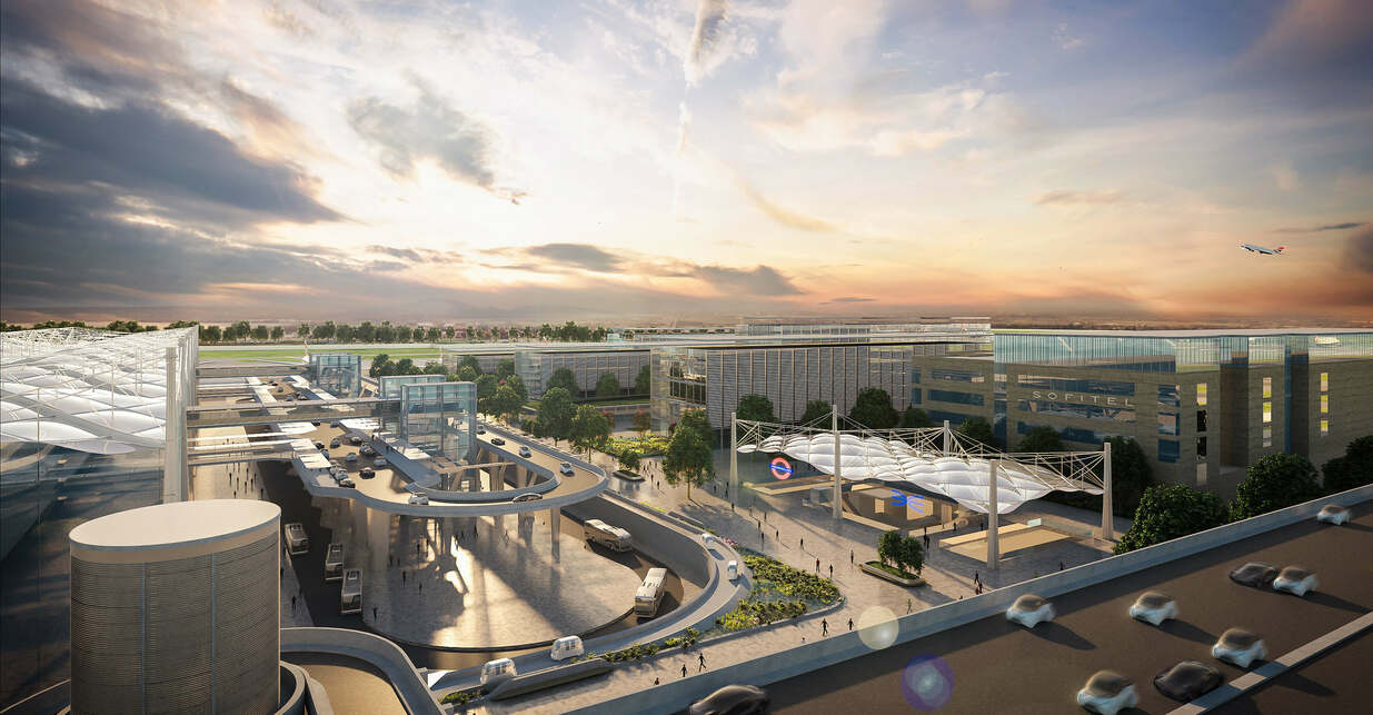 A londoni Heathrow reptér tervezett bővítése a harmadik kifutópályával. Kép: Grimshaw Architects + Heathrow Airport Limited 2019