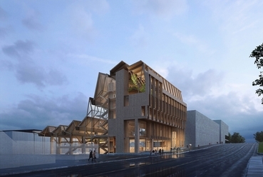 A Grafton Architects koncepcióterve a fayetteville-i Anthony Timberlands Center for Design and Materials Innovation épületéhez. Látványterv: Grafton Architects