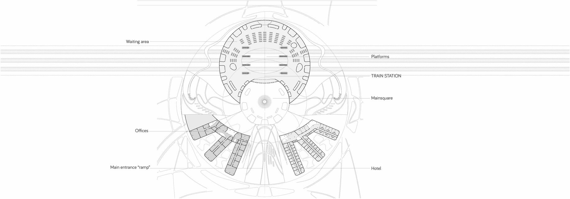 Második emelet alaprajz, Xian új pályaudvara, nemzetközi tervpályázat. Építészet: LAB5 architects