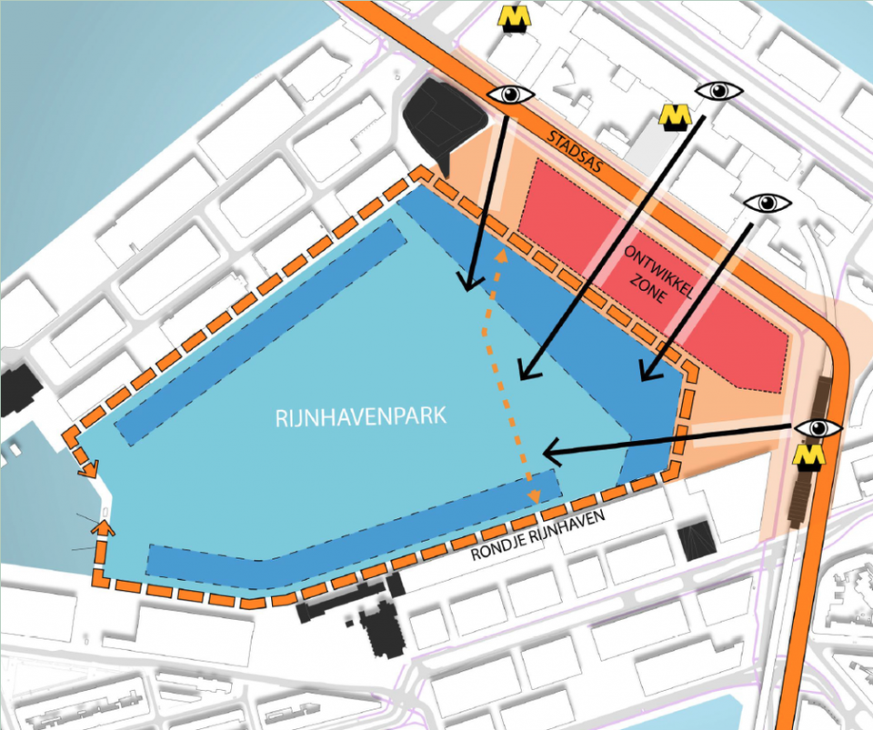 Rajz a rotterdami Rijnhaven  masterplanjához. Forrás: Barcode Architects