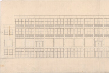 A felvételi épület pálya felőli homlokzata, 1949 – Lechner Tudásközpont, Dokumentációs Központ  Tervtár, UVATERV gyűjtemény, ÁMTI