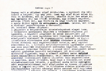 Nagy Bálint levele a pályázati győzelemről, 1971. május 7.