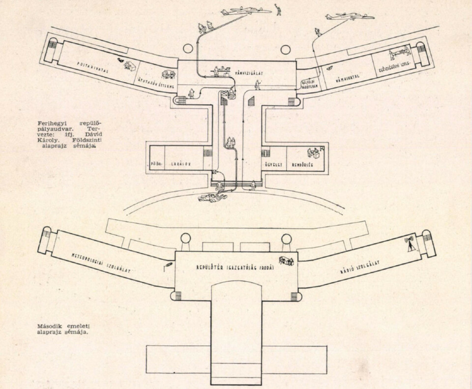 A Ferihegyi csarnoképület földszinti és második emeleti alaprajza (Forrás Új Építészet, 1947)