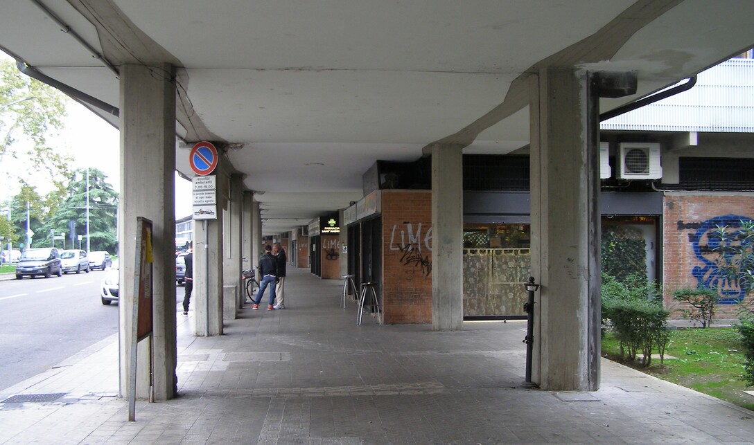 Bologna, Quartiere Barca, Treno - árkád, Giuseppe Vaccaro, 1957-1962. Fotó: Lampert Rózsa