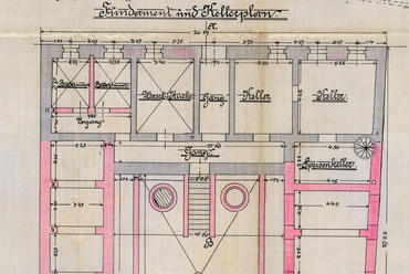 Az épület pinceszinti alaprajza. Forrás: MNL GYMSM Győri Levéltára Mosonmagyaróvári Fióklevéltára, IV.B.911.a. Magyaróvári járás Főszolgabírójának 1900/6748. sz.