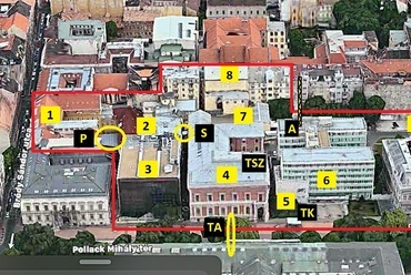 A Magyar Rádió épületei. Fotó: Google Earth, grafika: Ács Gábor
