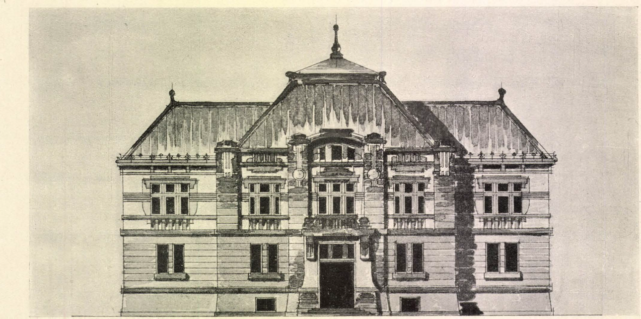 Nagyvárad, részlet a Berettyó-társulat nagyváradi székházára kiírt pályázat I. díjas tervéből, tervező: Fejér Lajos és Ritter Ignác (Magyar Pályázatok, 1904/6., 7. o.)