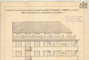 Budapest, Akácfa utca 6. – Dohány utca 41., homlokzati terv 1927-ből, tervező: Freund Dezső (Budapest Főváros Levéltára, XV.17.d.329)