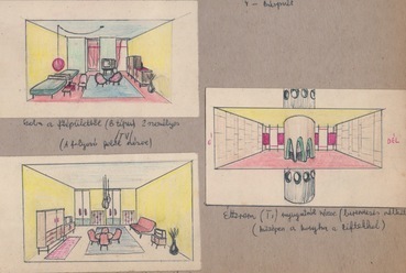 Belső részletek a nagyszállóból; ez a rajz jó eséllyel már a kisképzős időszakban készülhetett. 1963.