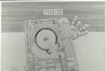 Kuslits Tibor: Magyar Építészeti Múzeum a Fortuna utca 18. alatt. Mesteriskolai felvételi terv, 1986. Pinceszinti alaprajz.