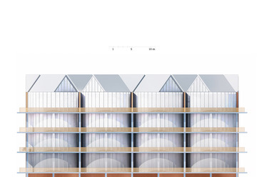 Ranolder hengerek - lakóépület terve Veszprémbe. Tervező és vizualizáció: Paradigma Ariadné. Délkeleti homlokzat.