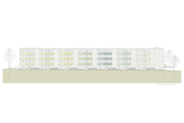 A  „Sörgyár 37” –  27 lakásos épület Kőbányán – ÉK-i homlokzat –  terv: Vonnák Kata, Vonnák és Társai Építész Stúdió és Csontos Györgyi, MIXA Stúdió.