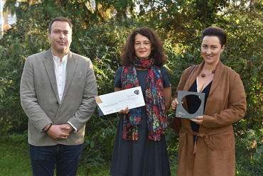 Év Tájépítésze Díj 2020 – Balról jobbra: Juhász Gábor (Sammelrock Stein+Design), Herczegné Ghyczy Zsuzsa és Vojtek Tímea, a zsűri különdíjának nyertesei