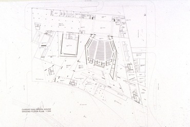 A Cardiff-öbölbe tervezett operaház alaprajza, Terv: 1994-1996, Kép közlése: a Zaha Hadid Architects hozzájárulásával