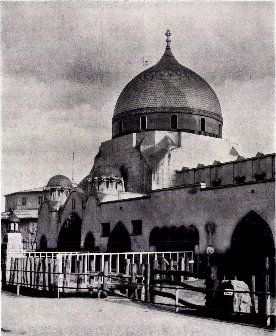 Fővárosi Állatkert, Vastagbőrűek Háza 1912-ben, tervező: Neuschloss Kornél (Magyar Építőművészet, 1912/11-12., 7. o.)