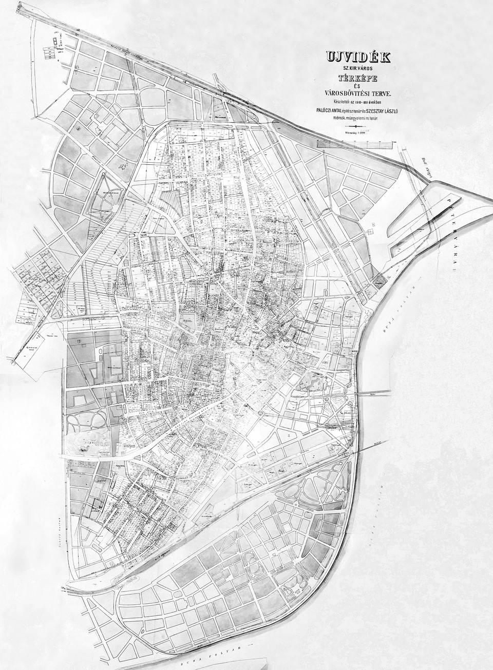 Újvidék szabályozási és városbővítési terve, készítette Palóczi Antal és Szesztay László 1910/1911-ben, Forrás: BME UT Térképtár, jelzet nélkül
