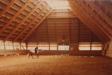 Lovardaépület, Svájc, Guth Ferenc, 1965 körül. Az egész épület tulajdonképp egy faszerkezetes, hullámlemezzel borított tetőzetből áll, melybe felülvilágítókon és az alsó zónában elhelyezett, ferde síkú ablakokon áramlik be a természetes fény.  