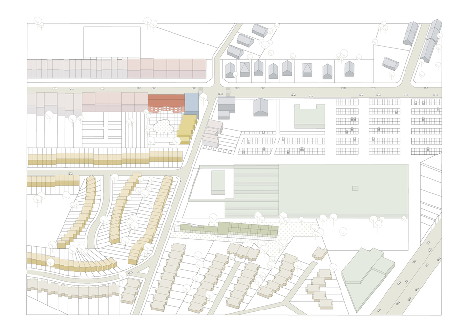 Het Vliegertje óvoda és általános iskola Deurne városában – Helyszínrajz, axonometria – Építész: BULK architecten