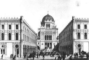 A Dohány utcai zsinagóga megvalósulatlan terve 1852-ből, tervező: Feszl Frigyes (BTK MI)