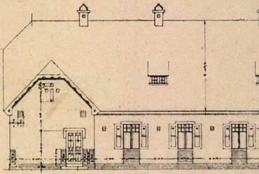 Budapest, Wekerletelep, a B/II. típusú ház homlokzati terve, tervező: Bierbauer István (Építő Ipar, 1910/4., 36. o.) 
