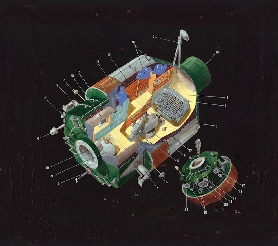 A MIR űrállomás műszaki egységének terve, 1980. Forrás: vice.com