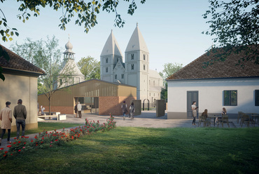  A CZITA Építész Iroda és az Open Air Design közös terve a jáki templomhoz tartozó épületegyüttes fejlesztésére.