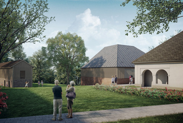  A CZITA Építész Iroda és az Open Air Design közös terve a jáki templomhoz tartozó épületegyüttes fejlesztésére.