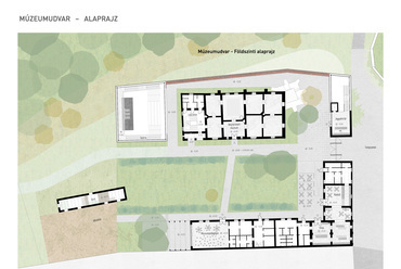  A CZITA Építész Iroda és az Open Air Design közös terve a jáki templomhoz tartozó épületegyüttes fejlesztésére. Múzeumudvar