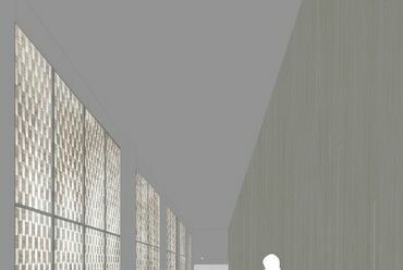 Az Egyheted Stúdió és a Zip Architects közös terve az MCC pályázatán. Folyosó