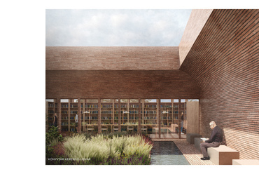 Az Archikon terve az MCC új épületéhez. Könyvtár, belső udvar