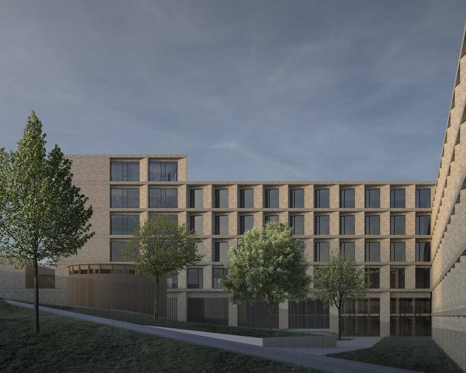 Az Egyheted Stúdió és a Zip Architects közös terve az MCC pályázatán. Kollégiumi udvar