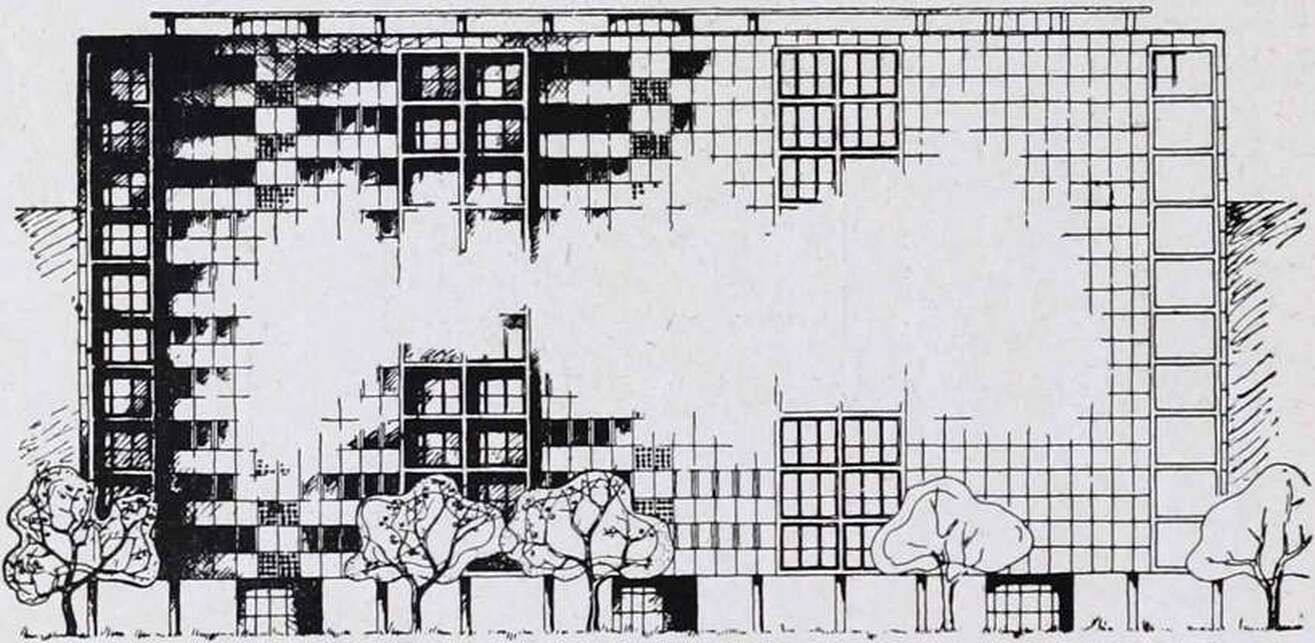 A Dunaparti lakótelepre kiírt pályázat II. díjas terve 1946-ból, tervező: Gádoros, Gerle, Málnai, Perczel, Perényi és Preisich (Tér és Forma, 1946/10., 120. o.)