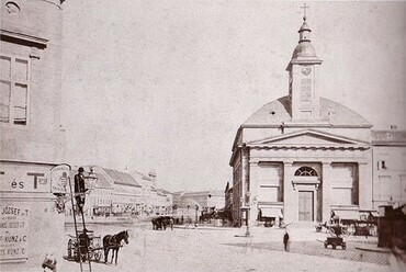 A Deák téri evangélikus templom, 1873-ban, tervező és építő: Krausz János, Pollack Mihály és Hild József (Budapest Főváros Levéltára)
