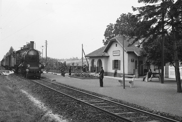 A Balaton északi partjának vasútja 1909-re épült meg, nagyrészt a Helyi Érdekű Vasutak típustervei szerint épült felvételi épületekkel, a kisebb megállókban egyedi épületekkel. Örvényes megállóhely eredeti képe; forrás: Fortepan/Kotnyek Antal
