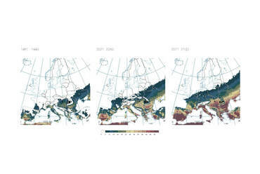 A trópusi éjszakák (> 20 ° C) és a forró napok (> 35 ° C) együttes számának jövőbeli fejlődése. (European Environment Agency: Climate change, impacts and vulnerability in Europe, 2012)